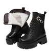 Botas Martin de Algodón con Felpa para Mujer 2026 Invierno Nuevas Estilo Británico con Cordones Media Pantorrilla Botas de Motocicleta Suela Gruesa Tacón Grueso Botas de Caballero