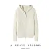 Cardigan suéter de tricô com capuz e zíper, casual, de malha trançada solta, 100% caxemira pura, para outono e inverno, feminino