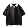 Camisa POLO Personalizable Camiseta de Manga Corta para Hombre Verano Cuello Solapa Lyocell Seda de Hielo Holgada Manga Media Secado Rápido Manga de Cinco Puntos