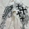 Camiseta de Manga Larga para Mujer de Otoño Transfronteriza con Tachuelas Cruzadas, Cuello Bajo, Ceñida a la Cintura, Corte Ajustado, Estilo Y2K