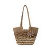 Bolsa de ombro feminina de palha com contraste de flores e borboletas, bolsa casual de palha para férias na praia, nova, 2025