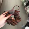 Goma para el pelo de estilo coreano con forma de corazón y lunares para mujer, color café, para coleta baja, lazo, alta elasticidad, cuerda para el pelo