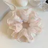 Goma para el pelo de encaje floral rosa de doble capa para primavera y verano para mujer, Lazo para moño estilo perezoso, Accesorio para el pelo extragrande