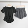Ropa de Yoga Ceñidora a la Cintura para Mujer, Top Deportivo para Correr, Camiseta de Cuello en V, Conjunto de Ropa de Fitness Transpirable de Secado Rápido, Traje Deportivo de Verano para Mujer