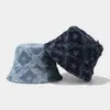 Sombrero de Pescador de Mezclilla con Borde Crudo en Forma de Estrella para Mujer, Sombrero de Cubo de Diseño de Nicho Azul, Circunferencia de Cabeza Grande, Sombrero de Cubo de Moda para Adelgazar el Rostro