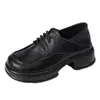 Mocasines de Suela Gruesa para Mujer Piel Genuina con Cordones Invierno 2024 Forro de Borrego Estilo Británico Sexy Versátiles Suela Suave Zapatos Pequeños de Piel para Mujer