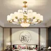 Lámpara de araña de cobre y jade para casas dúplex, sala de estar de villa de estilo chino nuevo, espacio de entrepiso, casa de autoconstrucción, lámparas de iluminación de Zhongshan