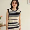 Camisola de Verano Nueva Rayada Cuello Redondo Algodón Puro Sin Mangas Camiseta Base Versátil Top Delgado
