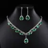 Conjunto de Joias de Noiva Transfronteiriço Colar Verde Brincos Zircônia Gota d'Água Acessórios de Luxo para Vestido de Noite para Mulheres
