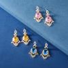 Pendientes de plata S925 con diseño de lazo de amor, de estilo pequeño, de lujo y con combinación de circonitas amarillas, para mujer