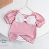 Camiseta Manga Curta Estilo Coreano Nova Verão 2026 para Meninas com Laço Doce, Roupa Infantil, Body Infantil de Manga Bufante