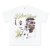 Nueva camiseta retro estilo americano de Mbappé con estampado de firma en fuente dorada, camiseta informal de algodón pesado de manga corta de moda