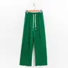 Pantalones casuales de color sólido de cintura media con textura waffle y efecto air puff para mujer, nuevos de primavera, estilo coreano, holgados con cordón ajustable y pernera ancha, a la moda