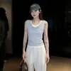 Preço em Tempo Real com IA # Camiseta listrada de manga curta com gola halter azul para mulheres, verão 2026, estilo de alta qualidade, patchwork, acinturada, ombro a ombro, falso duas peças