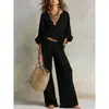 2026 Europeo y Americano AliExpress sitio independiente transfronterizo moda casual natural lino holgado traje de vacaciones en blanco y negro