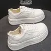 Zapatos Blancos de Cuero Genuino con Suela Gruesa para Aumentar la Altura para Mujer, Zapatos de Plataforma con Cordones para Mujer, Zapatos Deportivos Casuales Versátiles y Ligeros, Zapatos de Estudiante