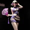 Lencería Seductiva Nocturna: Sexy Cuello Halter, Falda Bodycon Rasgada, Tallas Grandes, Coqueta, Prenda de Malla Atada, Fácil de Quitar