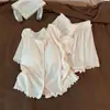 Pijama Jacquard Estilo Coreano con Almohadillas en el Pecho para Mujer, Shorts de Algodón de Manga Corta de Verano, Ropa de Casa Dulce para Niña, Se Puede Usar Afuera como Conjunto