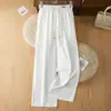 Calças Casuais Femininas Verão Finas 2026 Novas Cintura Elástica Caimento Solto Perna Reta Emagrecedoras Cordão Versátil Calças Cropped