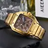 Venda direta de comércio exterior transfronteiriço do AliExpress de relógio masculino quadrado de alta qualidade estilo Cartier com três mostradores e seis ponteiros a quartzo