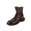 Botas Martin de piel de vacuno lavada texturizada para mujer, invierno 2024, con tacón medio grueso y punta redonda, con hebilla de cinturón y cremallera.