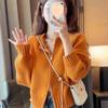 Chaqueta Suéter Suave y Cera con Doble Cremallera para Otoño e Invierno para Mujer 2025 Nuevo Estilo Coreano Holgada Ropa Exterior Cardigan de Punto con Cuello Redondo