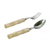 Conjunto de faca e garfo para bife doméstico, aço inoxidável 304, talheres estilo ocidental, cabo de acrílico com imitação de bambu, fácil de limpar, adequado para reuniões e apresentação de alimentos