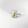Anillo de Planta Verde Geométrico de Flor Real Anillo de Flor Eterna de Flor Seca Acero Inoxidable Chapado en Oro Joyería de Goteo de Pegamento Vintage Anillo de Flor Real