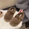 Pantuflas peludas estilo Birkenstock de suela gruesa estilo coreano para mujer, nuevas pantuflas de algodón felpudo sin cordones de invierno 2026