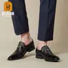 Zapatos de Cuero para Hombre de Primavera y Otoño, Transpirables Casuales de Negocios Formales Puntiagudos Estilo Británico Talla Grande Zapatos de Hombre, Modernos Zapatos de Piel de Vaca para Negocios