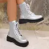 Botas Martin con Cordones y Lentejuelas Otoño 2025 para Mujer, Talla Grande, Plataforma de Suela Gruesa, Adelgazantes, Estilo Europeo y Americano, Botines de Punta Redonda