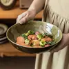 Conjunto de Pratos Esmaltados em Forno Estilo Japonês para Uso Doméstico, Pratos de Cerâmica, Travessas Grandes, Canecas, Louça Vintage Atacado