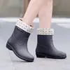 Zapatos planos de mujer hasta la pantorrilla, para todas las estaciones, impermeables, resistentes al desgaste, cálidos y con forro polar, zapatos de agua y botas de lluvia antideslizantes