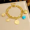 Pulsera de Acero Inoxidable de Doble Capa con Colgante Redondo de Corazón Floral Estilo Ins Transfronterizo, Joyería de Lujo Ligero, Simple y de Gama Alta
