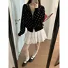 Cárdigan corto de punto con capucha y lunares retro LEKA 2026 otoño nuevo suéter cardigan chaqueta dulce y picante para mujer