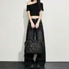 Calça Jeans Wide Leg com Cintura Alta e Cordão, Gradiente Preto e Cinza com Strass Brilhante, Efeito de Lavagem Vintage, Versátil, Emagrecimento, Comprimento Total