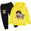 2025One Piece Estampado de Dibujos Animados Traje para Niños Sudadera con Capucha Sudadera + Pantalones Pb904
