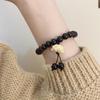 Estilo cool pulseira de contas redondas de sândalo verde retrô com círculo único de Lótus feminina nicho Wenwan Buda casal mão de madeira