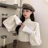 Elegante Camiseta Base de Cuello Medio Alto de Hada para Mujer Otoño Nuevo Estilo Diseño de Interiores Nicho Estilo Occidental Top de Terciopelo Dorado