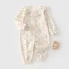 Macacão Bebê Estilo Primavera e Outono Roupas de Bebê Menina Algodão Puro Classe A Estilo Princesa Roupa para Passeio Macacão Rosa Macacão de Engatinhar