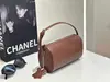 Bolso Boston de Cuero de Vaca de Primera Capa Natural para Hombro y Cruzado, Bolso Almohada Simple y Práctico de Cuero Suave con Forma de Barril, Cuero Genuino Suave