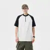 Nueva Camiseta de Manga Corta para Hombre de Verano, Marca Americana de Moda, Holgada, Cremallera de Color Contrastante, Casual, Top de Moda y Versátil
