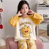 Pijama infantil de algodón puro, manga larga para niñas, primavera y otoño 2026, diseño de dibujos animados, estilo fino, estampado de salchicha, adecuado para niñas pequeñas y niños mayores, ropa de estar