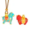 Puzuo Color Fuerte que Conserva el Color Esmalte Dorado Color Colgante de la Fortuna Collar Nuevo Estilo Chino Zodiaco Caballo Cadena para Suéter