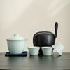 Juego de té de viaje de horno Ru, taza rápida para invitados, una tetera y tres tazas, tazón portátil, juego de kung fu para té, regalo de té, se puede personalizar con logo