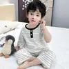 Pijama de Verano Delgado para Niños 2025 Nueva Ropa Rayada de Aire Acondicionado para Bebés, Ropa de Casa de Algodón para Niños de Verano