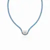 Collar de cuerda trenzada en colores macaron con engaste de múltiples puntas, con piedras cúbicas de zirconia ovaladas y cuadradas, un diseño simple y versátil para el uso diario, perfecto para mujeres jóvenes