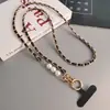 Correa de Cadena de Perlas Cruzada para Teléfono para Mujer, Correa Larga de Cuello Estilo Chanel Pequeña, Cadena Colgante Universal para Funda de Teléfono
