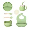 Juego de Vajilla Infantil de Silicona de Grado Alimenticio, Taza para Pastel, Plato con Ventosa, Plato Dividido, Babero, Mismo Modelo que Amazon