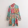 Vestido de verano de satén para mujer, estilo europeo y americano, manga larga, anudado, nuevo, 5903
